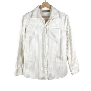 White Corduroy Button Up Shirt Jacket Long Sleeve Size S Minimalist Classic